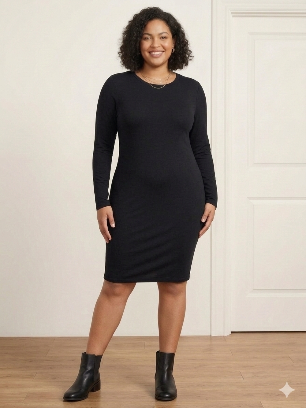 🌴 SHEIN Black Long Sleeve Crewneck Shift Dress